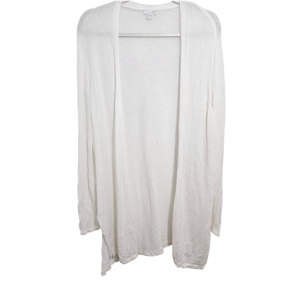 J. Jill Linen Blend Open Cardigan Knit Long Sleeve Layering Minimalist White XL